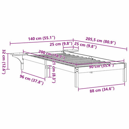Bed Frame with Bedside Tables Brown 90 x 200 cm Wax brown