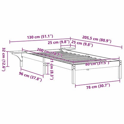 Bed Frame with Bedside Tables Brown 80 x 200 cm Wax brown