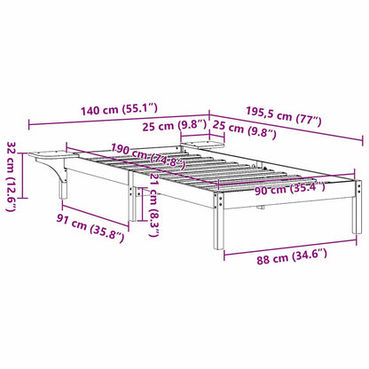 Bed Frame with Bedside Tables Brown 90 x 190 cm Wax brown