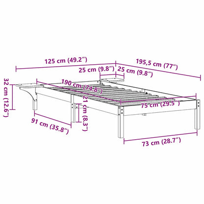 Bed Frame with Bedside Tables Brown 75 x 190 cm Brown