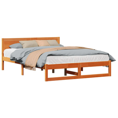 Bed Frame with Headboard Wax Brown 150 x 200 cm Solid Pine Wood