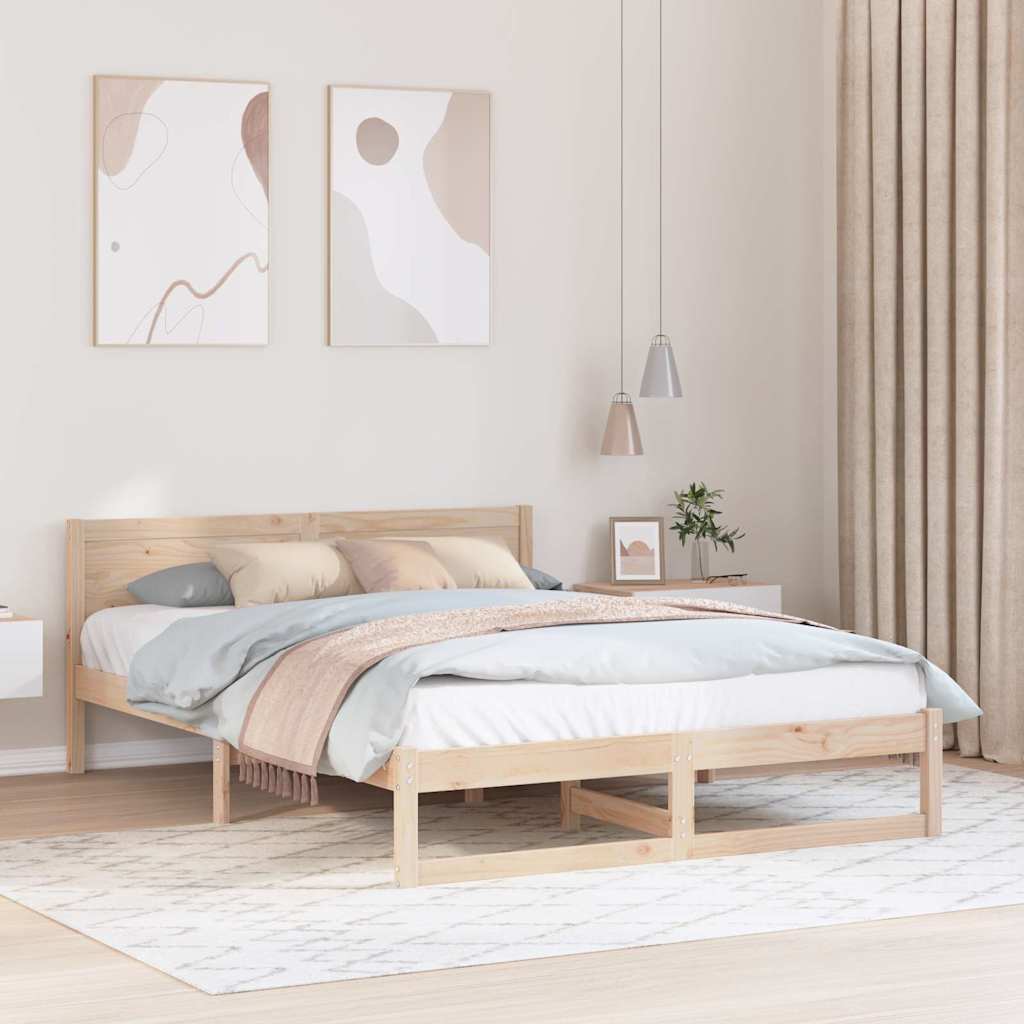Bed Frame with Headboard Natural 140 x 200 cm Solid Pine Wood