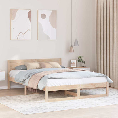 Bed Frame with Headboard Natural 140 x 200 cm Solid Pine Wood