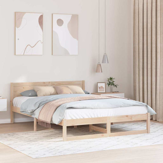 Bed Frame with Headboard Natural 140 x 200 cm Solid Pine Wood