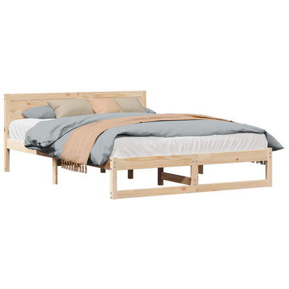 Bed Frame with Headboard Natural 140 x 200 cm Solid Pine Wood