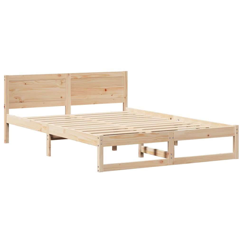 Bed Frame with Headboard Natural 140 x 200 cm Solid Pine Wood