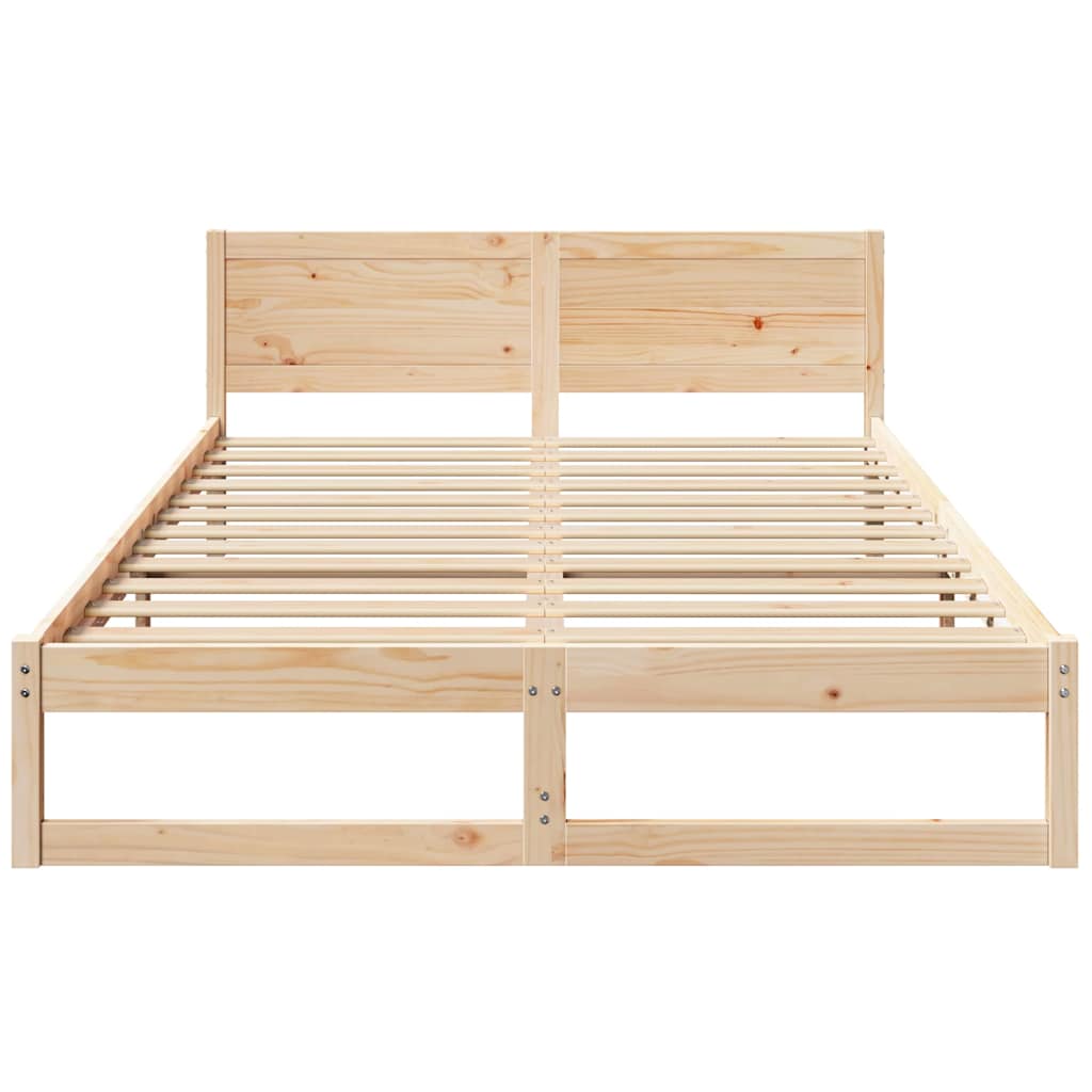 Bed Frame with Headboard Natural 140 x 200 cm Solid Pine Wood