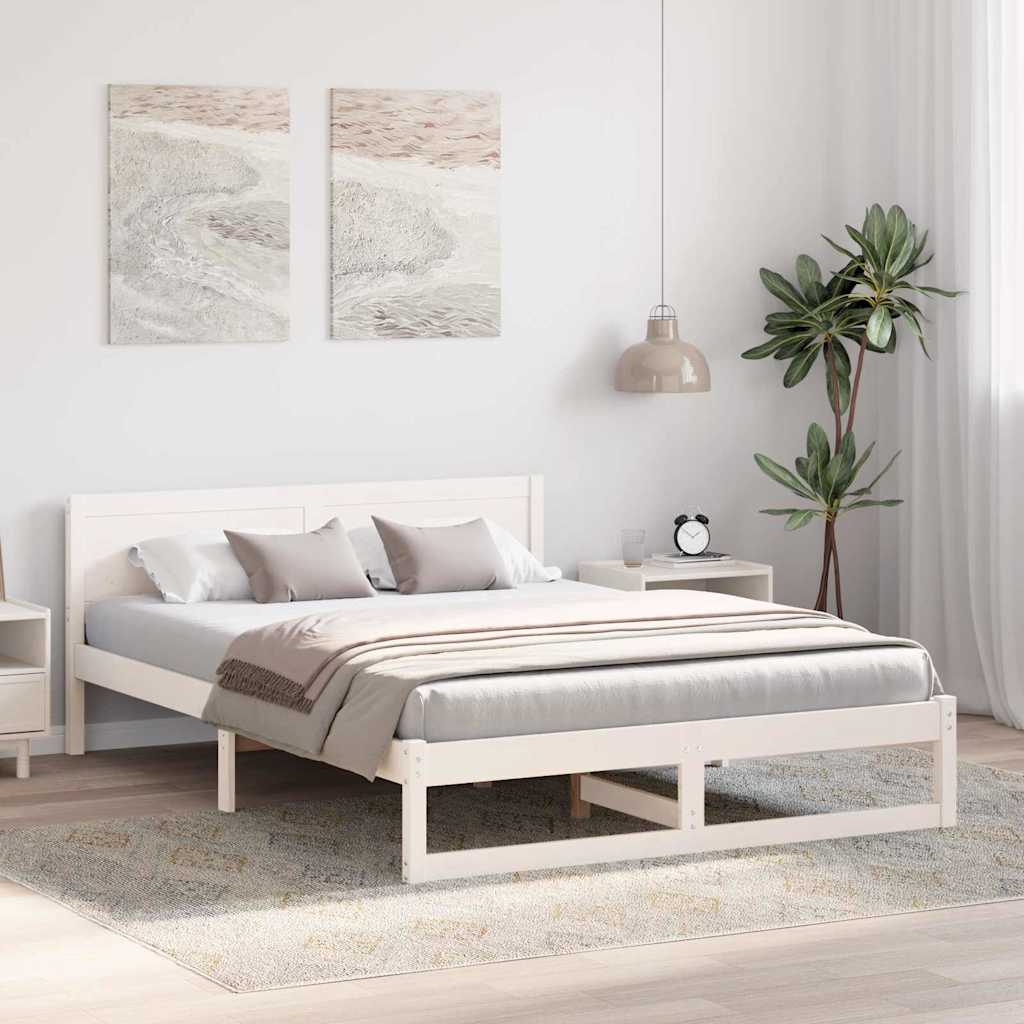 Bed Frame with Headboard White 140 x 200 cm Solid Pine Wood
