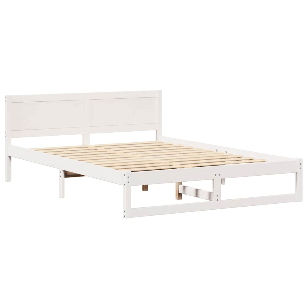 Bed Frame with Headboard White 140 x 200 cm Solid Pine Wood