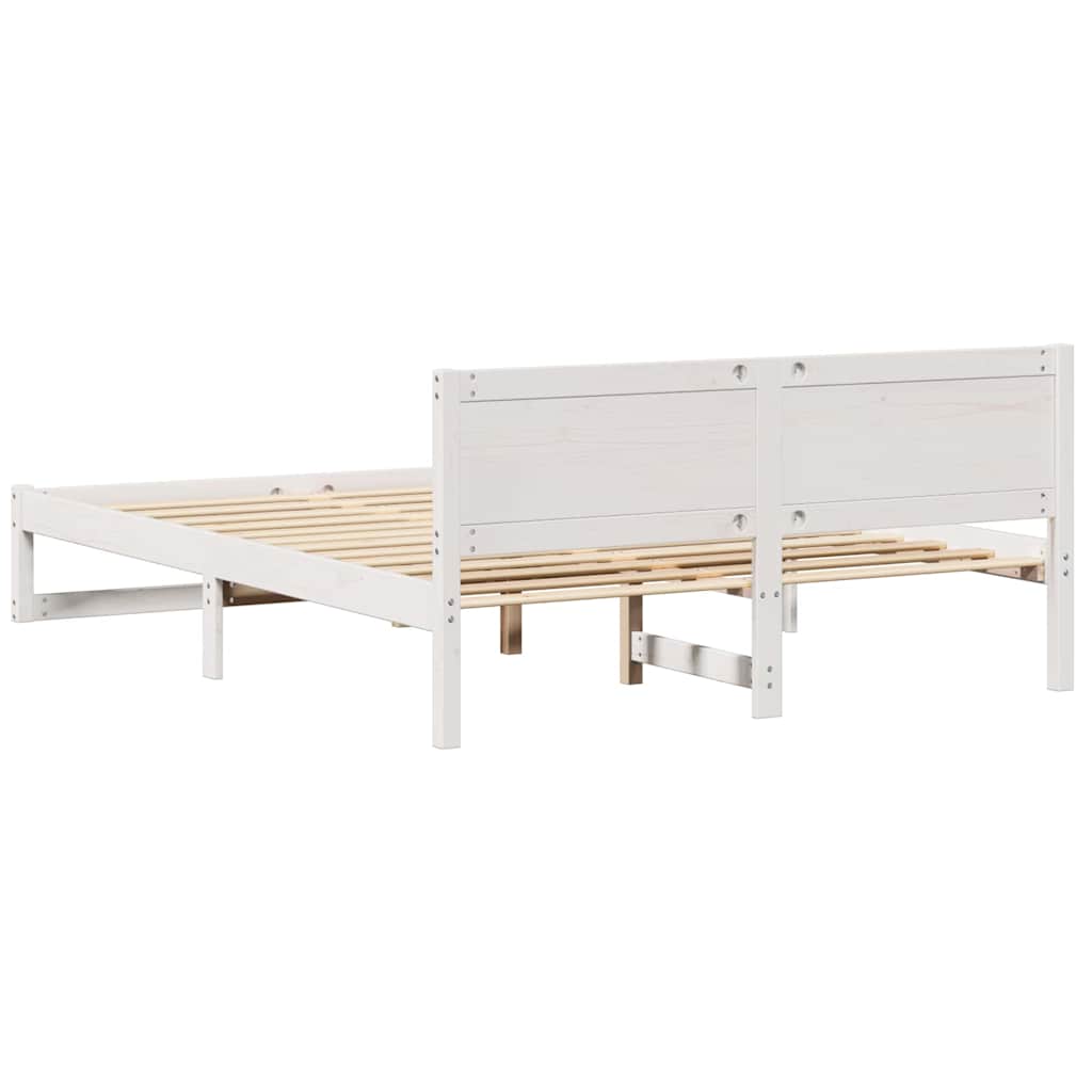 Bed Frame with Headboard White 140 x 200 cm Solid Pine Wood