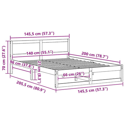 Bed Frame with Headboard White 140 x 200 cm Solid Pine Wood