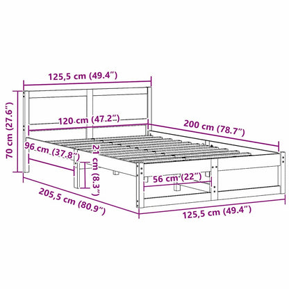 Bed Frame with Headboard White 120 x 200 cm Solid Pine Wood