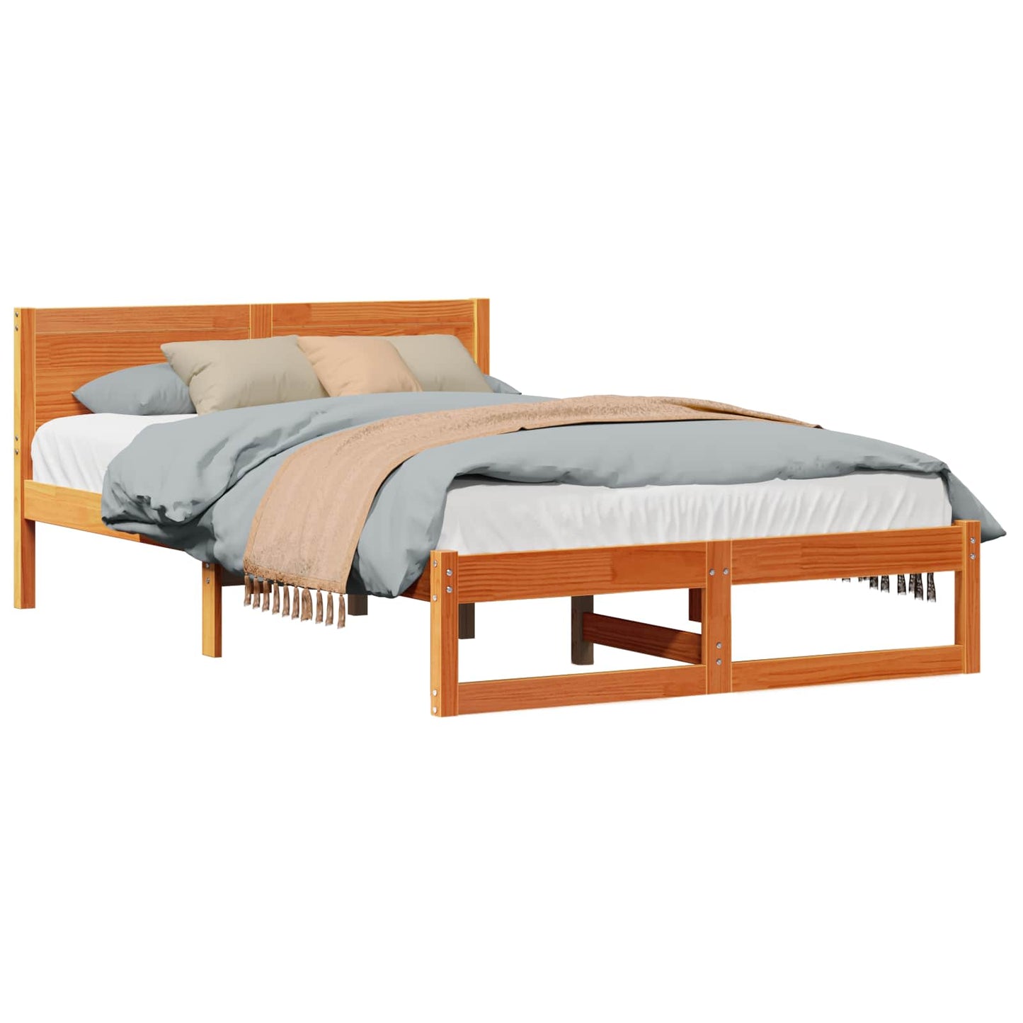 Bed Frame with Headboard Wax Brown 120 x 200 cm Solid Pine Wood