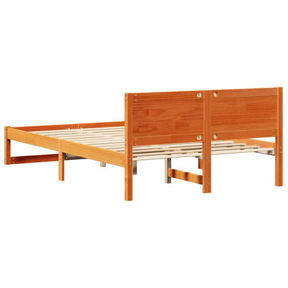 Bed Frame with Headboard Wax Brown 120 x 200 cm Solid Pine Wood