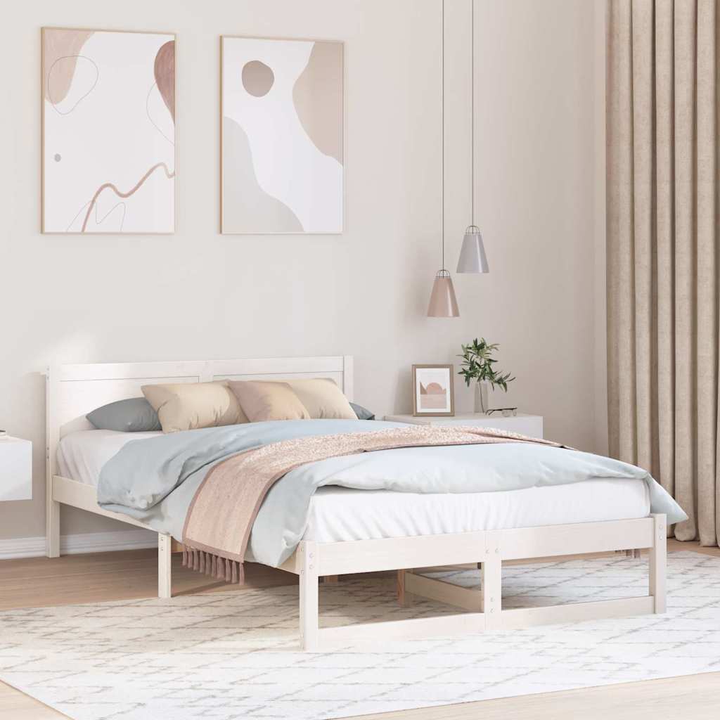 Bed Frame with Headboard White 140 x 190 cm Solid Pine Wood