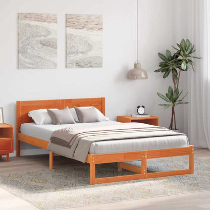 Bed Frame with Headboard Wax Brown 140 x 190 cm Solid Pine Wood