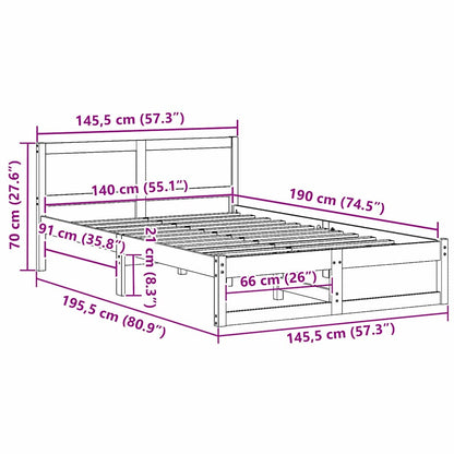 Bed Frame with Headboard Wax Brown 140 x 190 cm Solid Pine Wood
