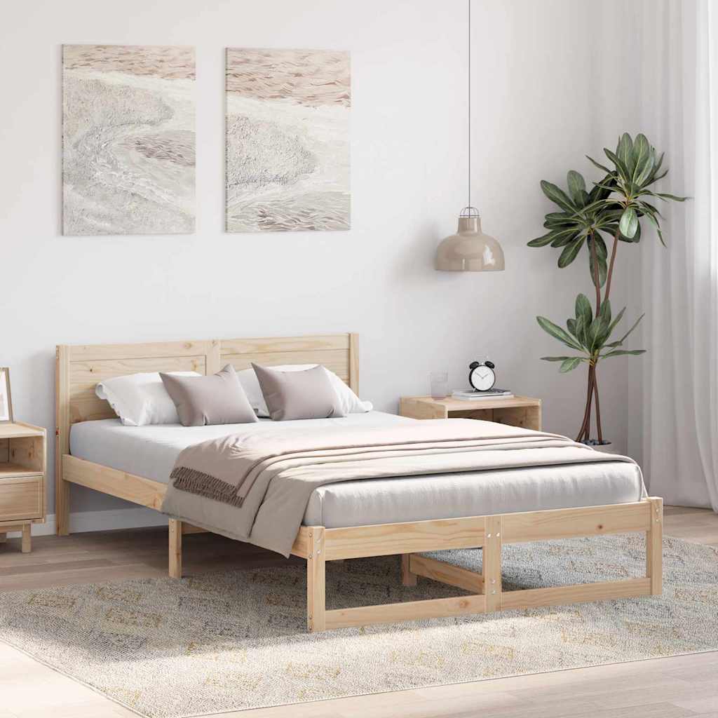 Bed Frame with Headboard Natural 135 x 190 cm Solid Pine Wood