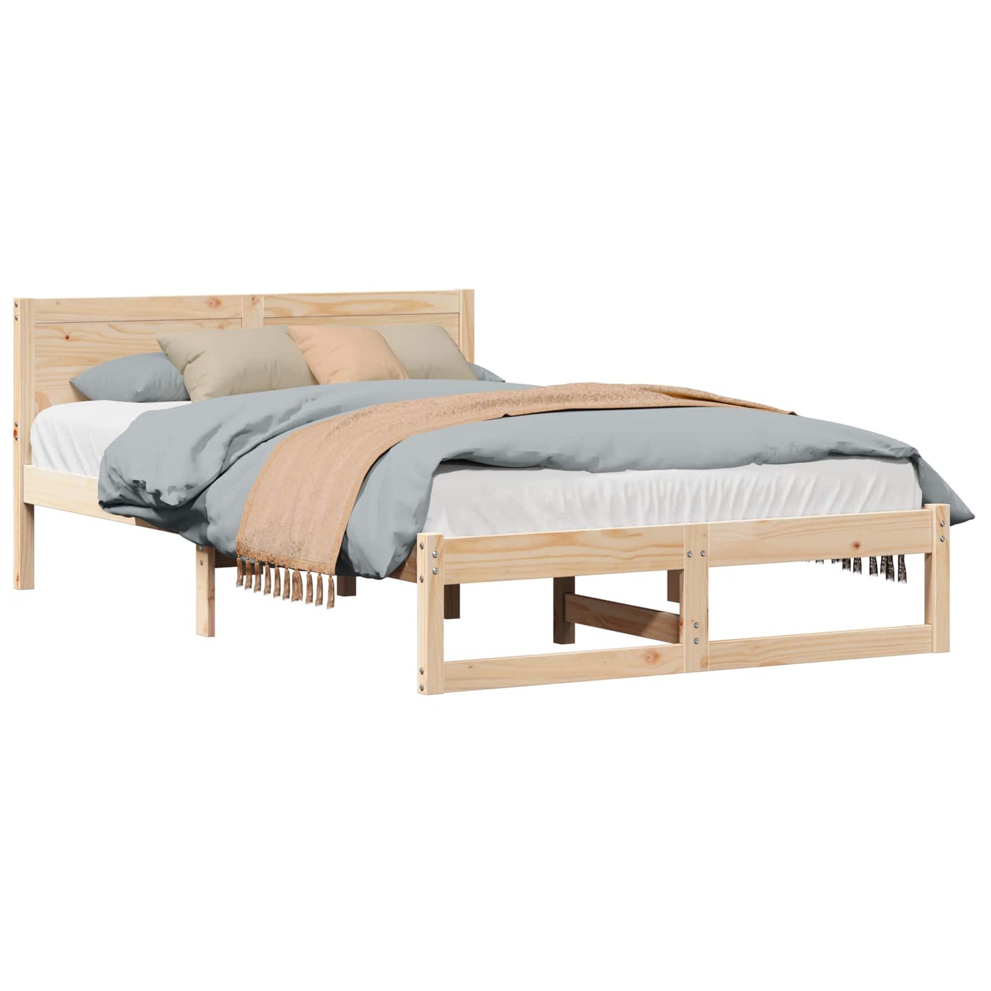 Bed Frame with Headboard Natural 135 x 190 cm Solid Pine Wood