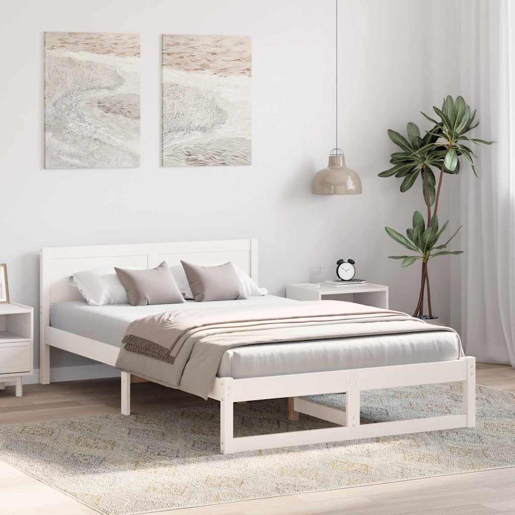 Bed Frame with Headboard White 135 x 190 cm Solid Pine Wood