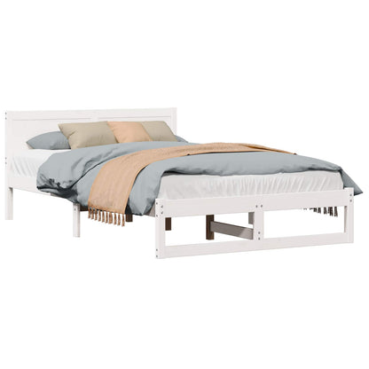 Bed Frame with Headboard White 135 x 190 cm Solid Pine Wood