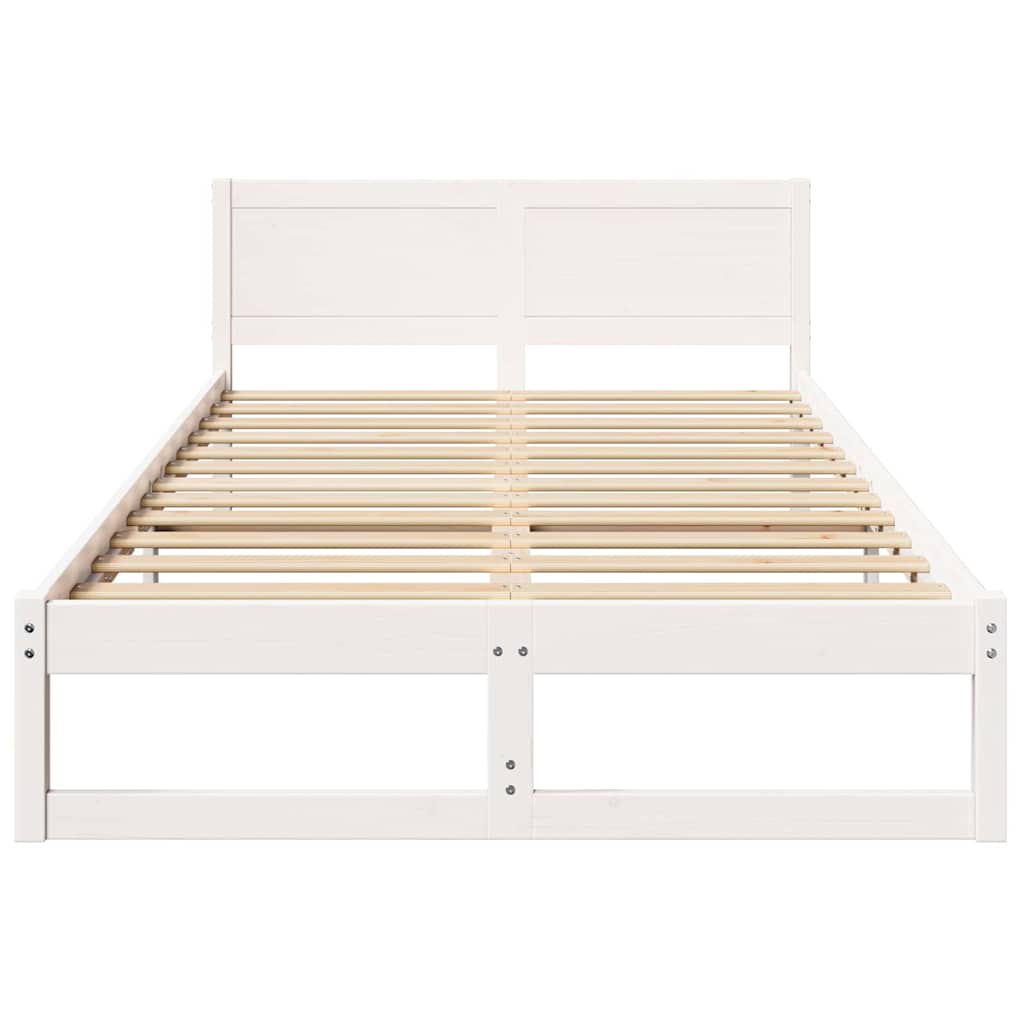 Bed Frame with Headboard White 135 x 190 cm Solid Pine Wood