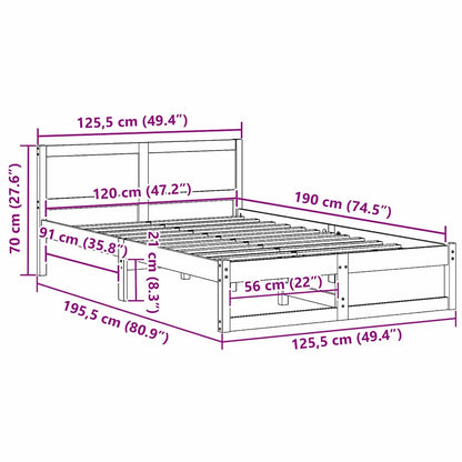 Bed Frame with Headboard Natural 120 x 190 cm Solid Pine Wood