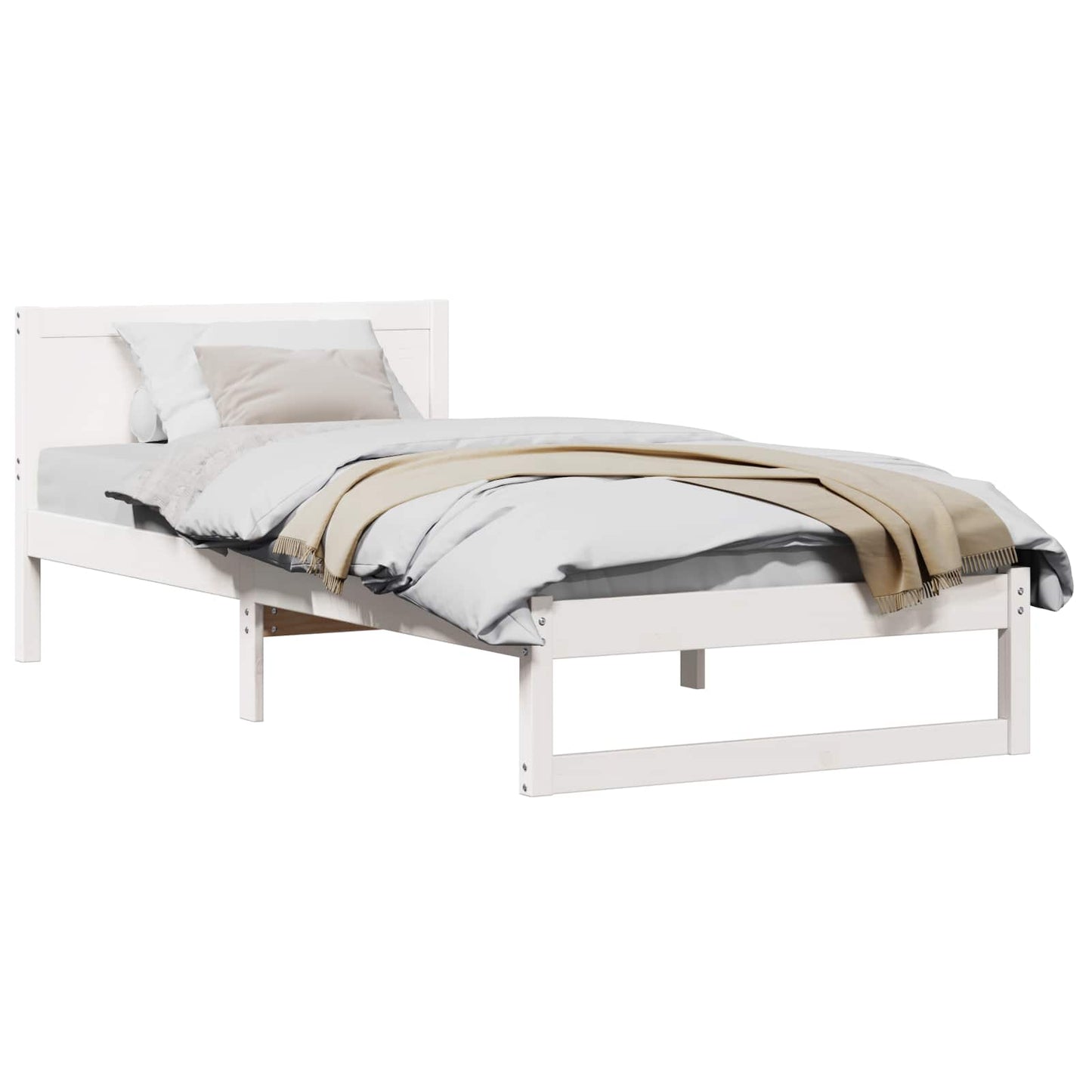 Bed Frame with Headboard White 100 x 200 cm Solid Pine Wood