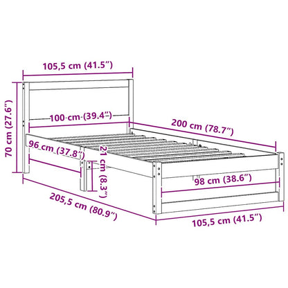 Bed Frame with Headboard White 100 x 200 cm Solid Pine Wood