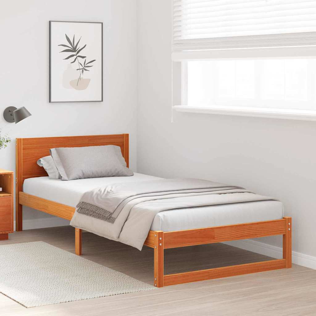 Bed Frame with Headboard Wax Brown 100 x 200 cm Solid Pine Wood