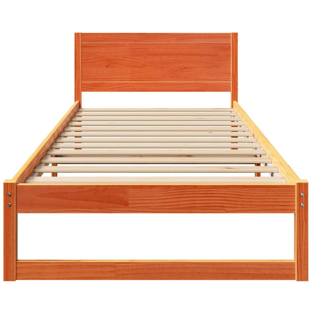 Bed Frame with Headboard Wax Brown 100 x 200 cm Solid Pine Wood