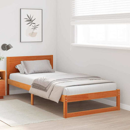 Bed Frame with Headboard Wax Brown 90 x 200 cm Solid Pine Wood