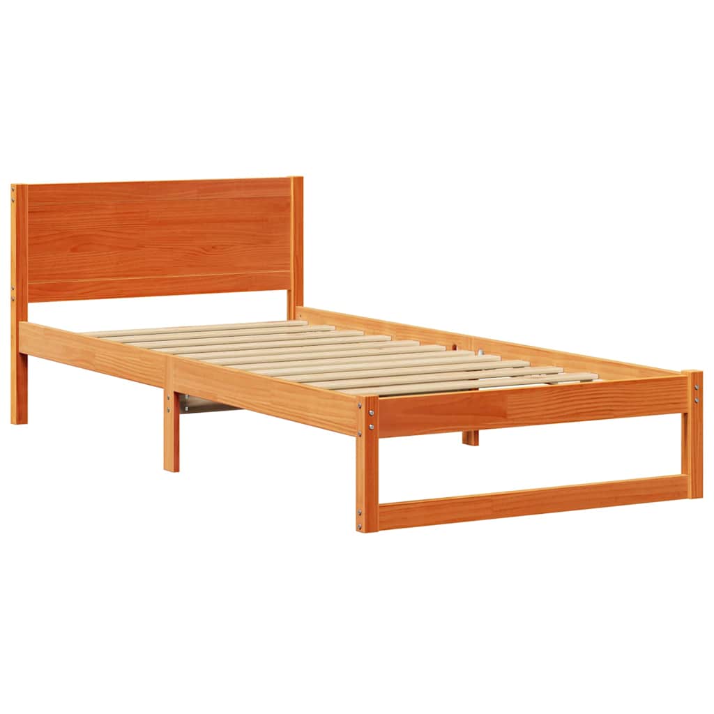 Bed Frame with Headboard Wax Brown 90 x 200 cm Solid Pine Wood