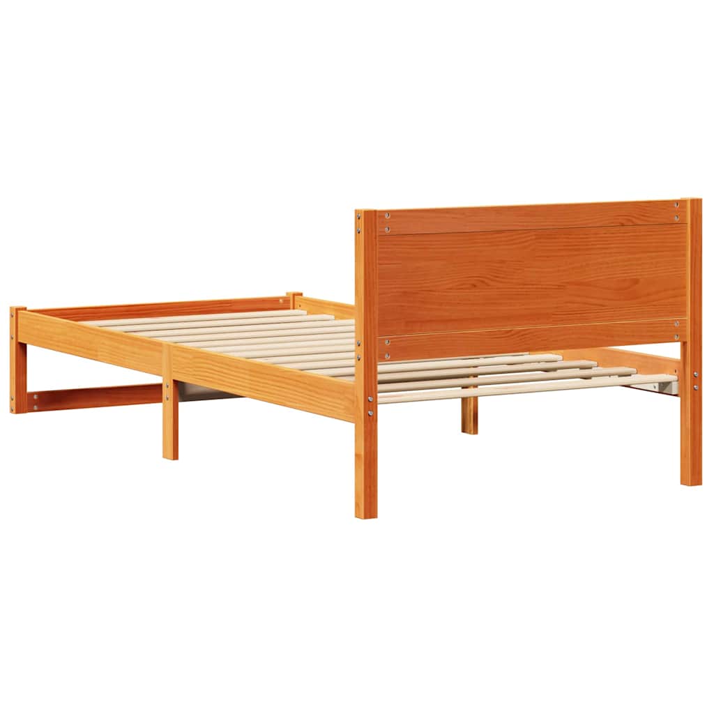 Bed Frame with Headboard Wax Brown 90 x 200 cm Solid Pine Wood
