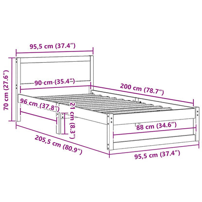 Bed Frame with Headboard Wax Brown 90 x 200 cm Solid Pine Wood