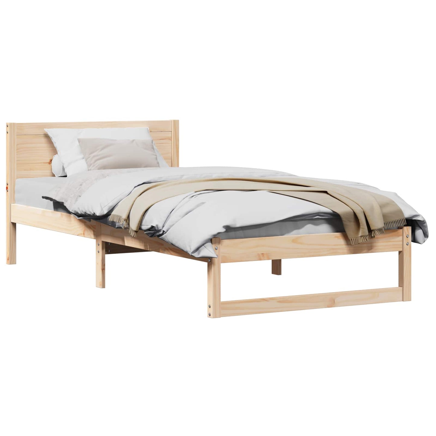 Bed Frame with Headboard Natural 90 x 190 cm Solid Pine Wood