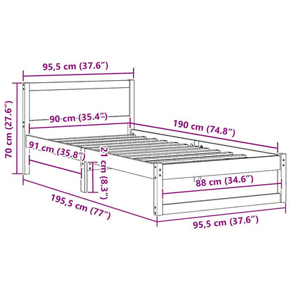 Bed Frame with Headboard White 90 x 190 cm Solid Pine Wood