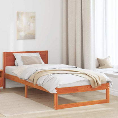 Bed Frame with Headboard Wax Brown 90 x 190 cm Solid Pine Wood