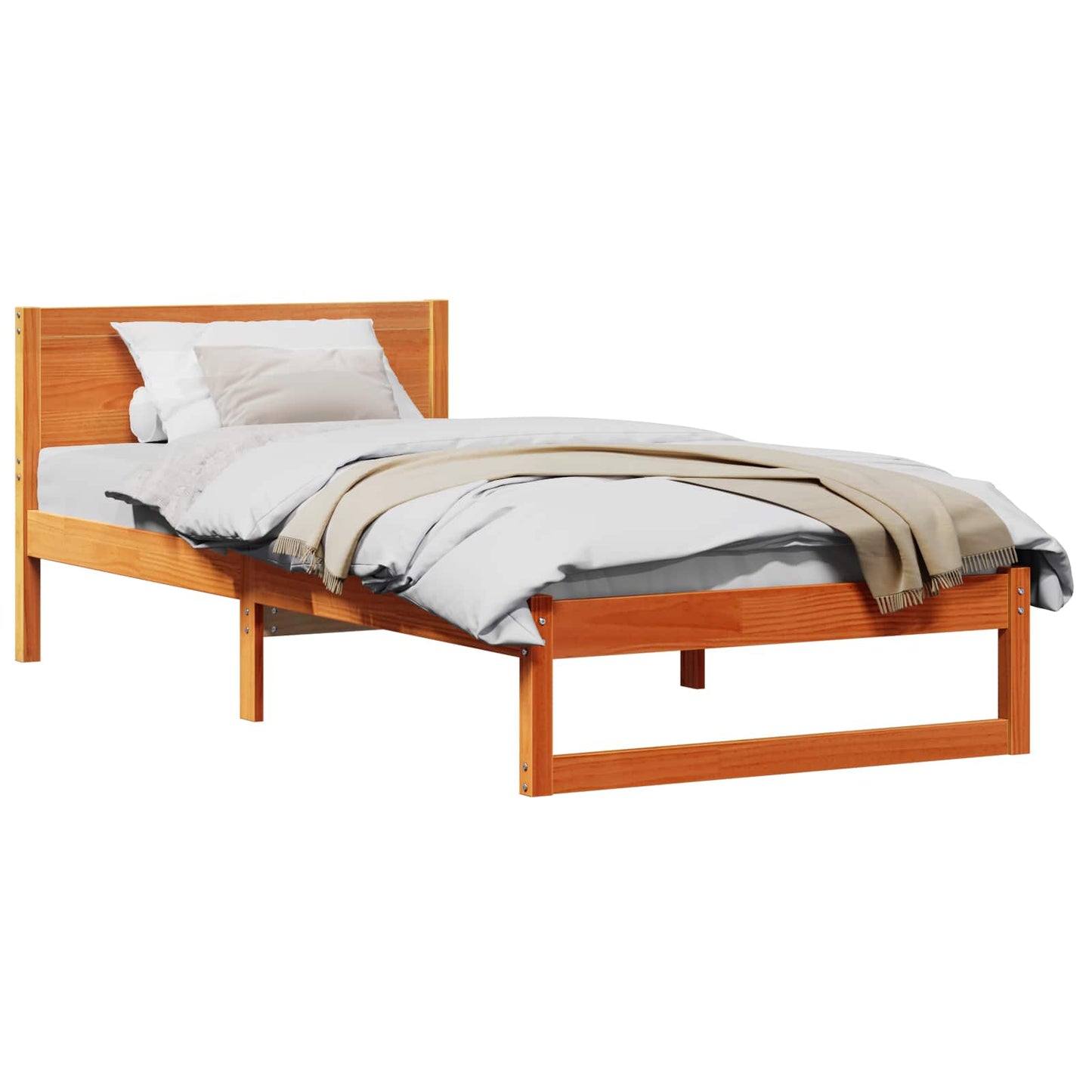 Bed Frame with Headboard Wax Brown 90 x 190 cm Solid Pine Wood