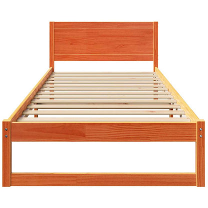 Bed Frame with Headboard Wax Brown 90 x 190 cm Solid Pine Wood