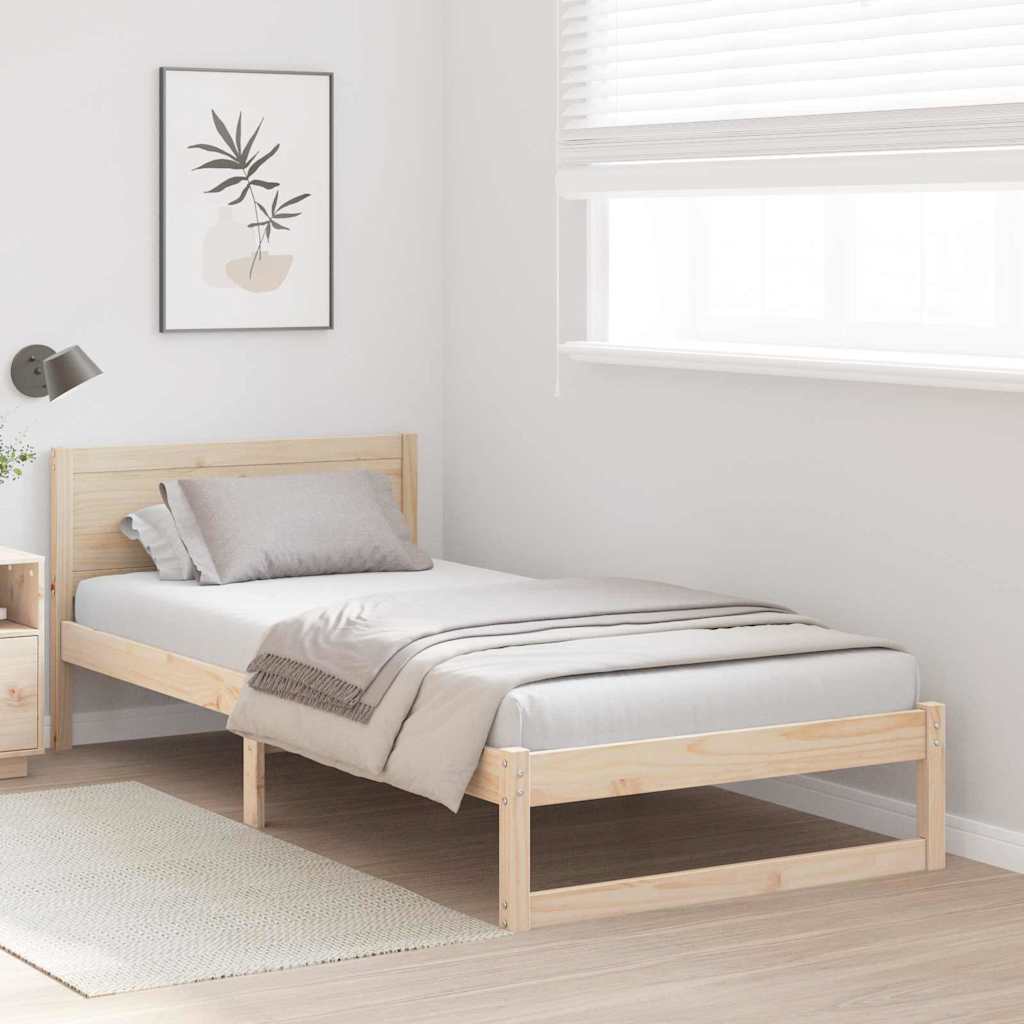 Bed Frame with Headboard Natural 75 x 190 cm Solid Pine Wood