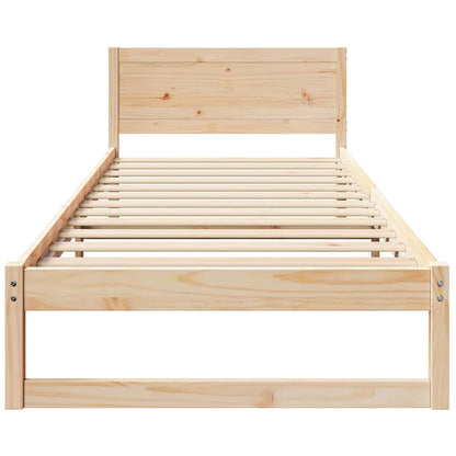 Bed Frame with Headboard Natural 75 x 190 cm Solid Pine Wood