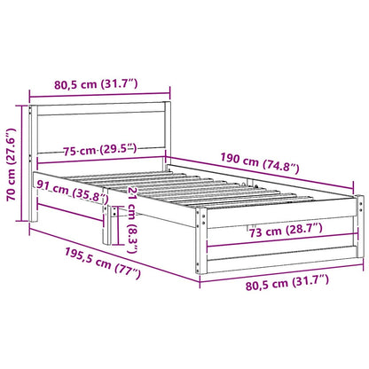 Bed Frame with Headboard Natural 75 x 190 cm Solid Pine Wood