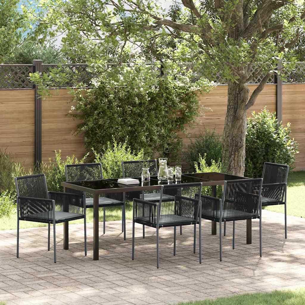 Garden Dining Set 7 pcs Black PE Rattan