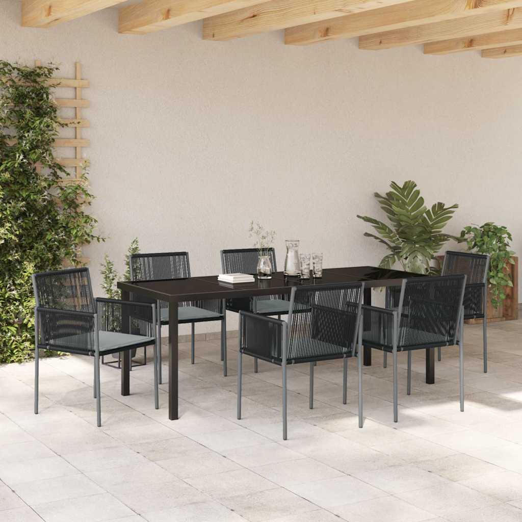 Garden Dining Set 7 pcs Black PE Rattan