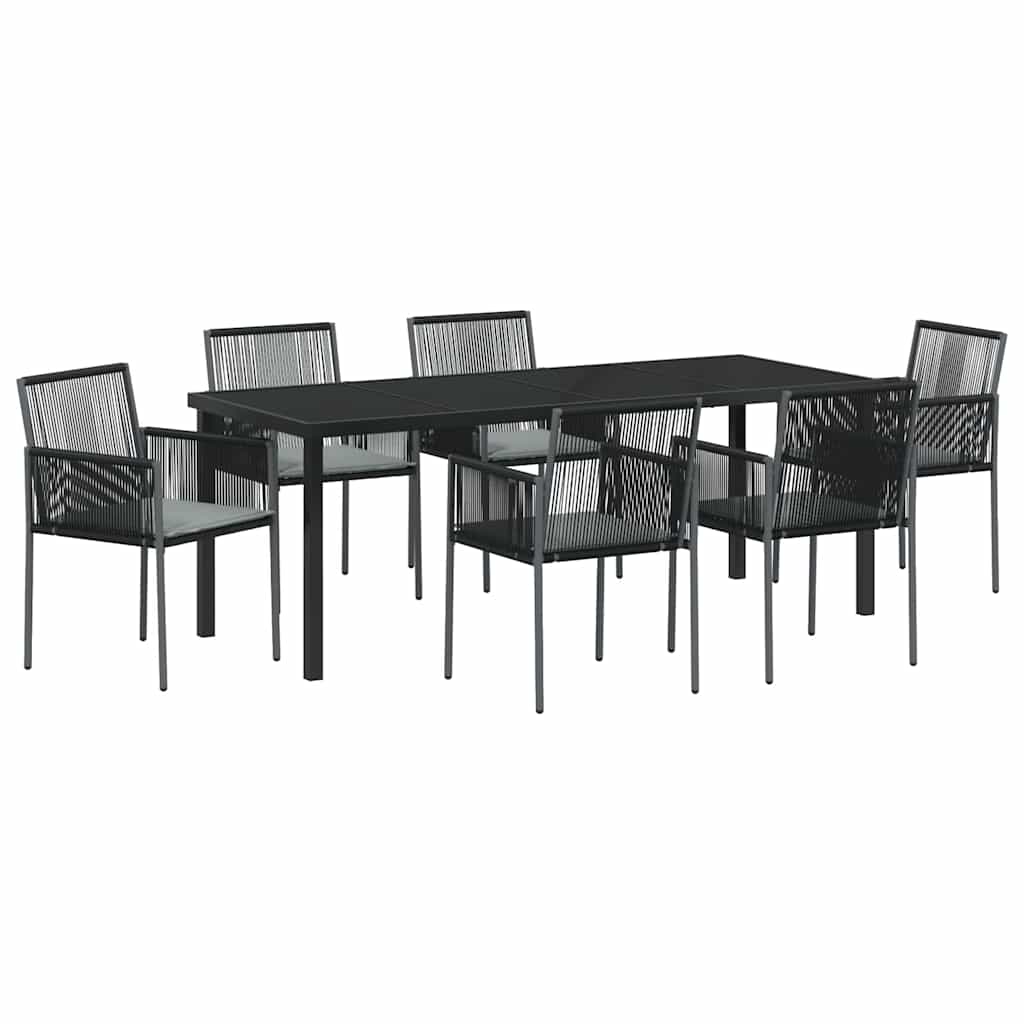 Garden Dining Set 7 pcs Black PE Rattan