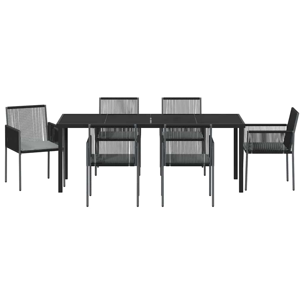 Garden Dining Set 7 pcs Black PE Rattan