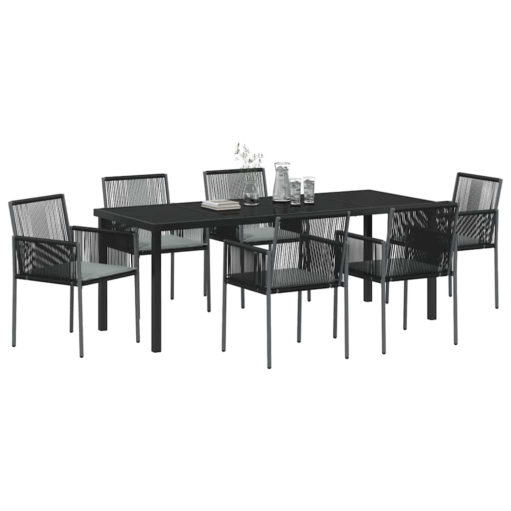 Garden Dining Set 7 pcs Black PE Rattan