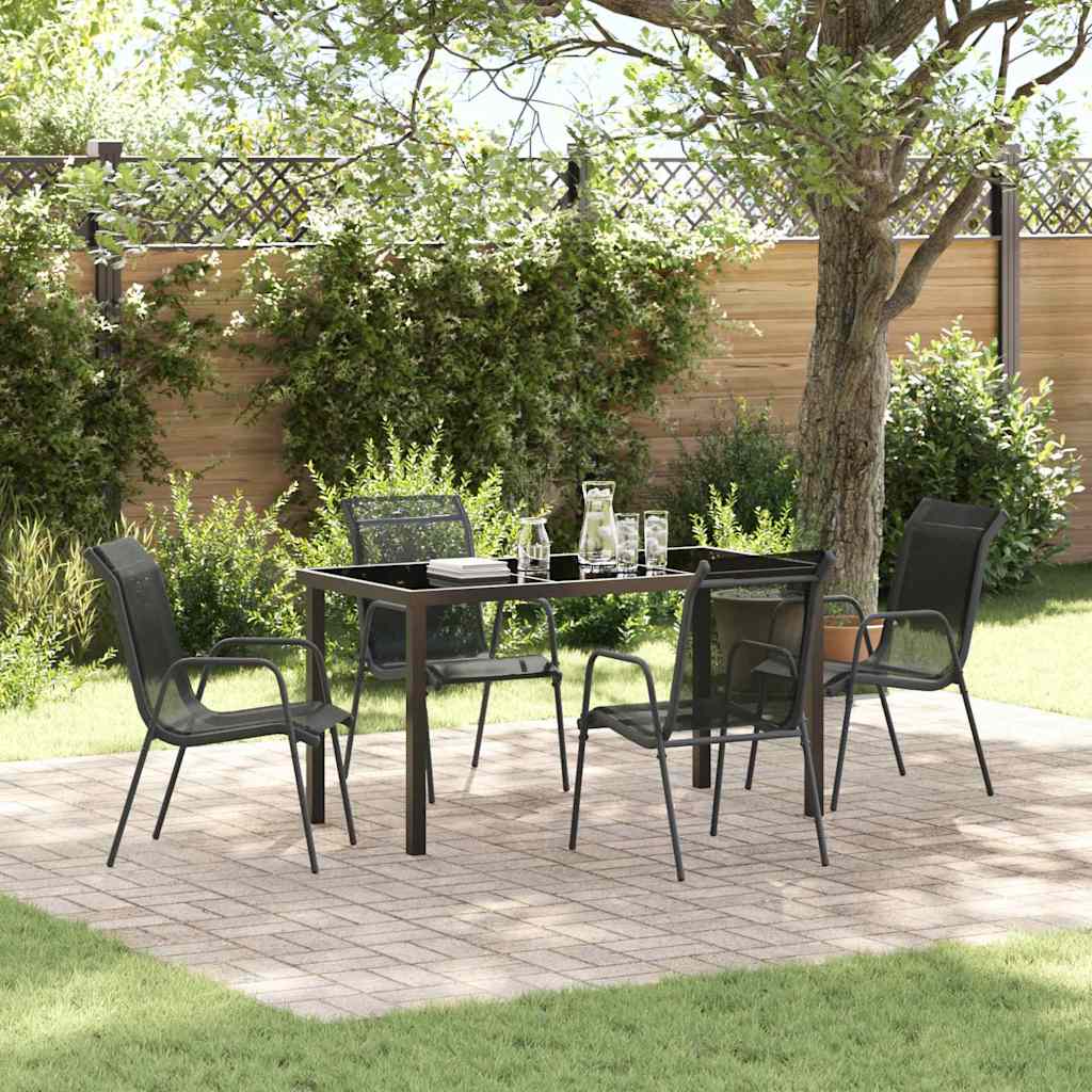 Garden Dining Set 5 pcs Black Powder-Coated Steel