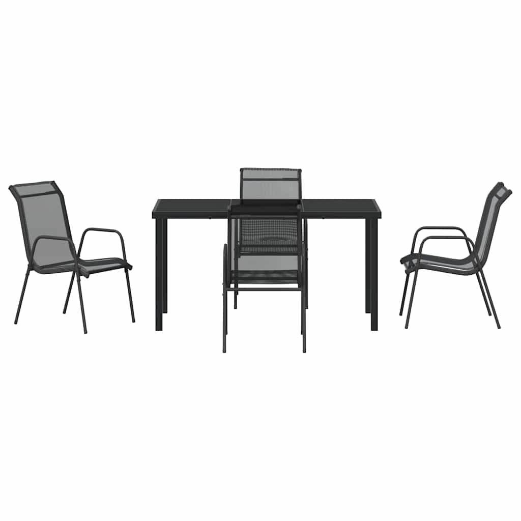 Garden Dining Set 5 pcs Black Powder-Coated Steel